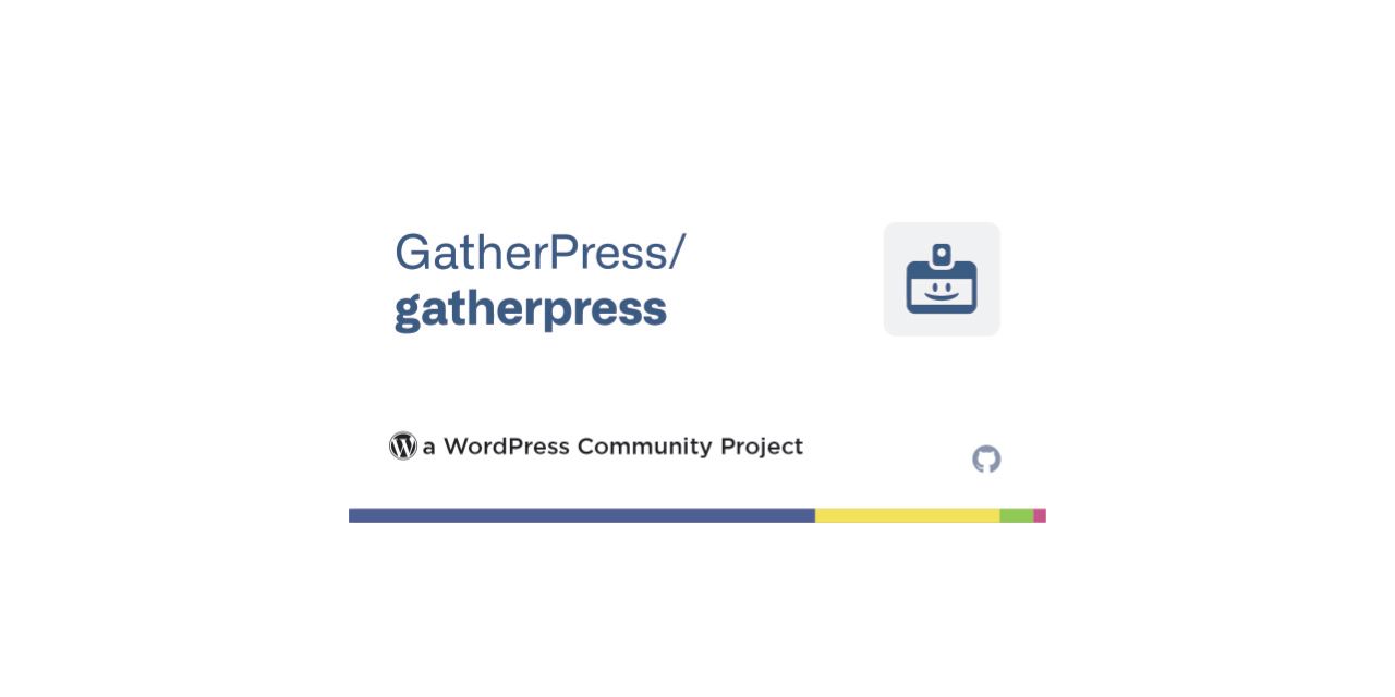 GatherPress header image, reads "GatherPress, a WordPress Community Project"