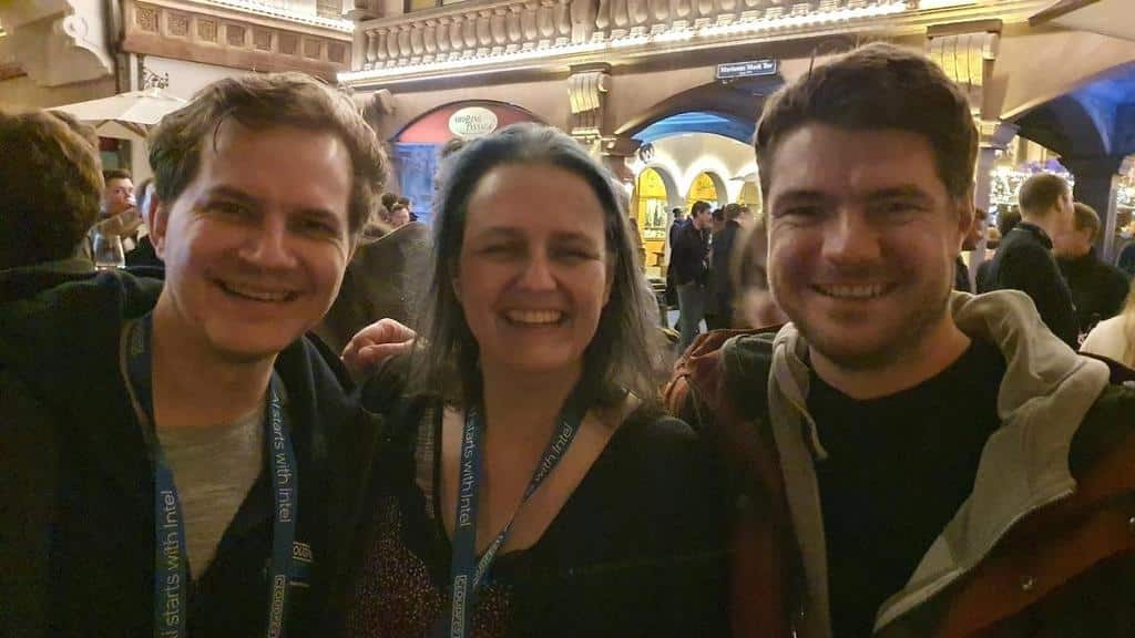 Pascal Birchler,Patricia BT and Philipp Zeder at the Cloudfest (Germany) on 18 March 2024, celebrating the WCEU2025 application acceptance